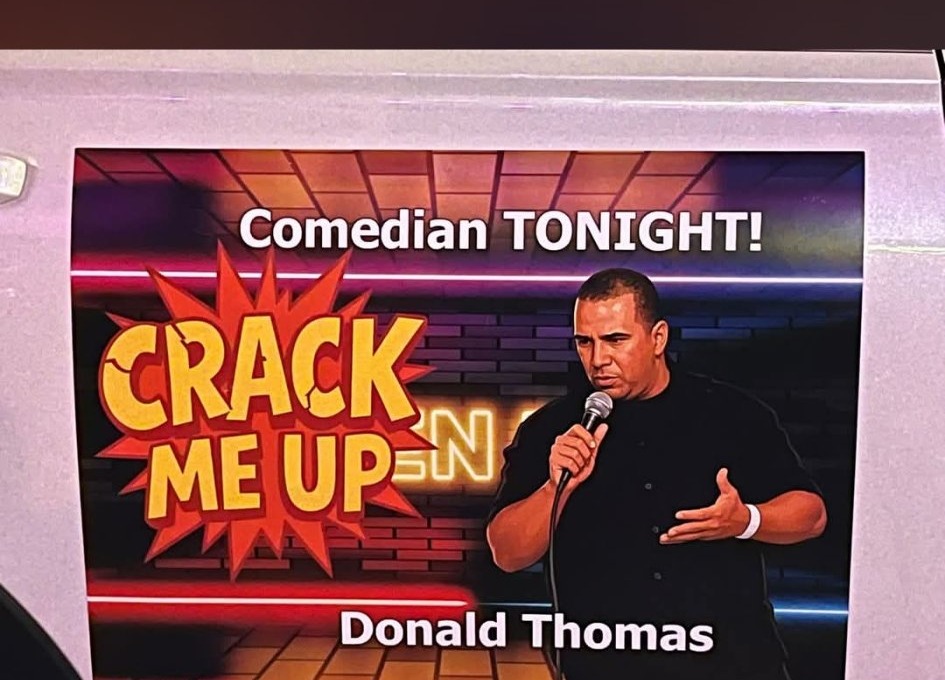 Crack Me Up flyer — comedian Donald Thomas performing tonight at Grumpys Underground