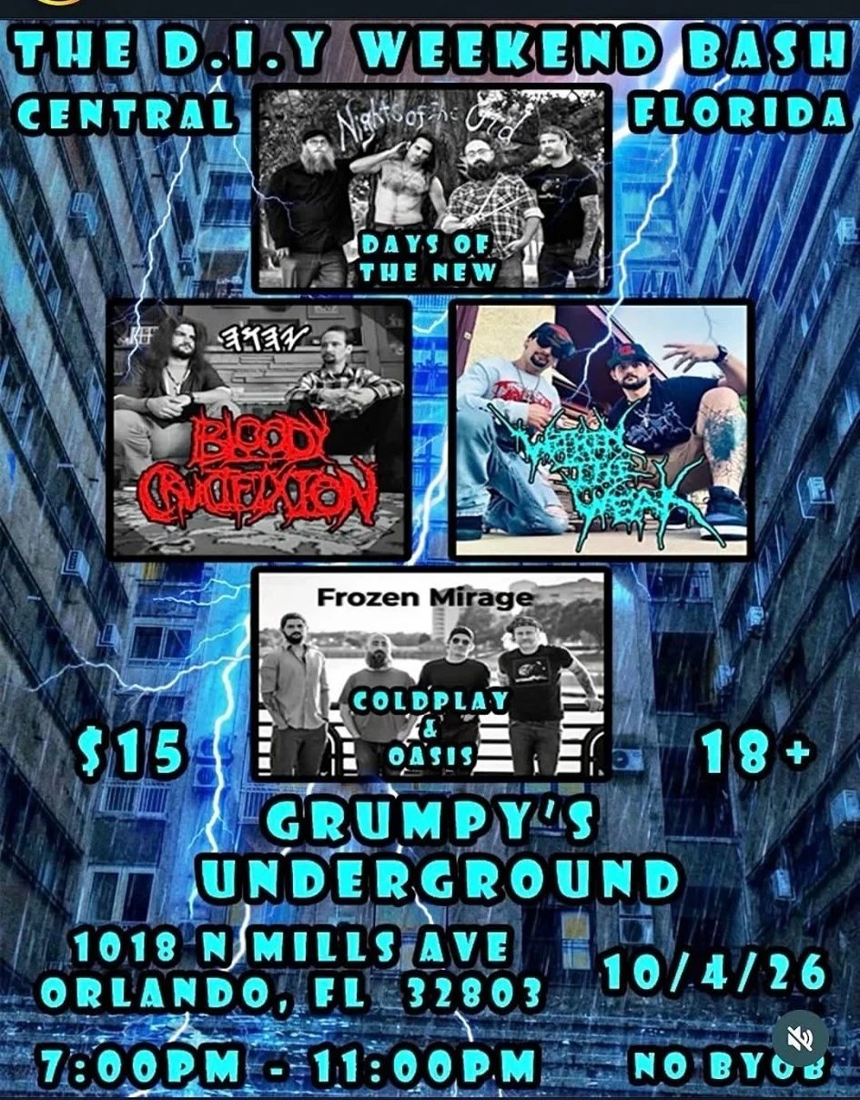The D.I.Y. Weekend Bash Central Florida flyer — October 4, 2026, 7–11PM at Grumpys Underground, $15, 18+